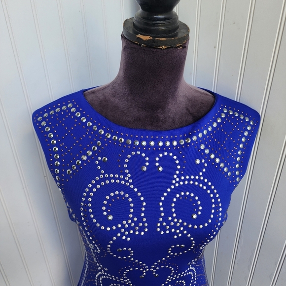 Speechless Junior's Formal Dress Blue Stretch Studded Bodycon Mini Sleveless  5 - Picture 3 of 16